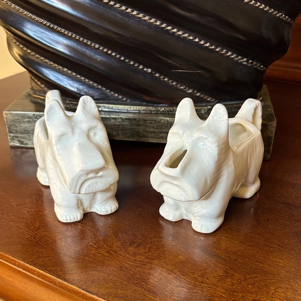 Scottie Ceramic Dog-Shaped Creamer and Sugar Set - Cream Colored Vintage? EUC